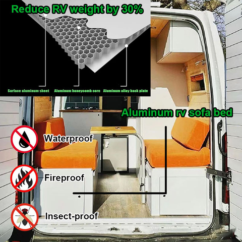 Modern Lightweight aluminum rv sofa bed Waterproof camping space saving rv sofa cabinets for camper van RV trailer