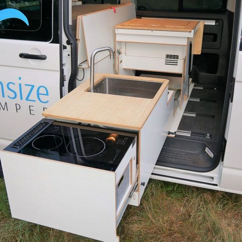 Modern European lightweight cooking camper van trailer RV aluminum kitchen cabinet with drawers fireproof motorhome custom furniture bulk