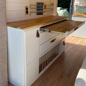 Latest lightweight cooking camper van rv interior accessories fireproof waterproof aluminum RV kitchen cabinet with drawers 