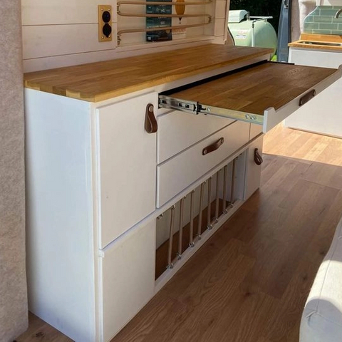 Latest lightweight cooking camper van rv interior accessories fireproof waterproof aluminum RV kitchen cabinet with drawers 