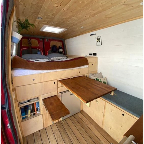 Lightweight Motorhome Furniture Custom Caravan Double Bed with Cabinet And Retractable Table Top. 