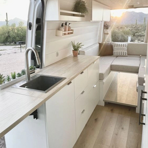 Cost-effective lightweight camper van rv interior accessories fireproof aluminum RV kitchen cabinet with drawers 