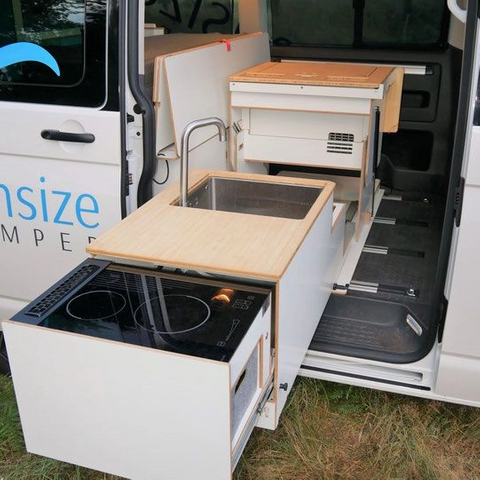 Modern European lightweight cooking camper van trailer RV aluminum kitchen cabinet with drawers fireproof motorhome custom furniture bulk