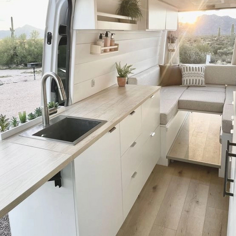 Cost-effective lightweight camper van rv interior accessories fireproof aluminum RV kitchen cabinet with drawers 