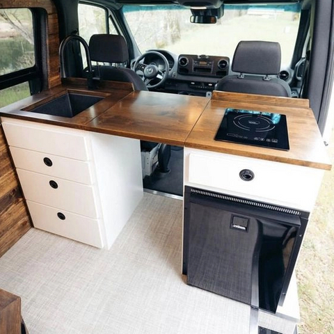 French Cream lightweight cooking camper van trailer kitchen cabinets fireproof motorhome rv custom furniture